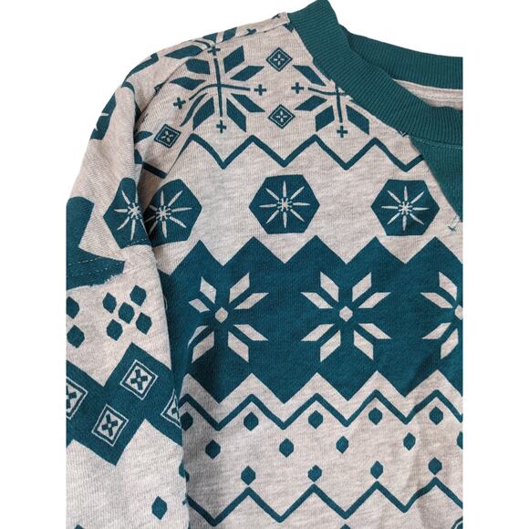 Colsie Cropped Sweatshirt Fair Isle Fleece Lounge Gray S Teal Long Sleeves Crew - Picture 2 of 9